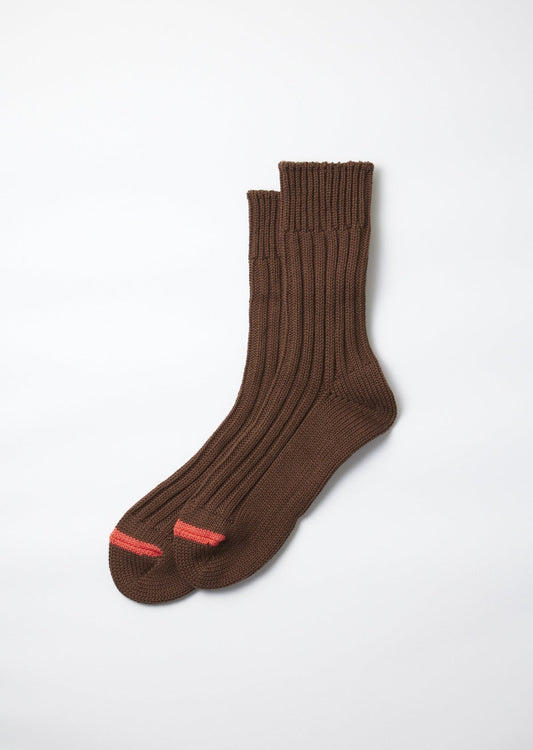 ROTOTO CHUNKY COTTON RIBBED CREW SOCKS - BROWN