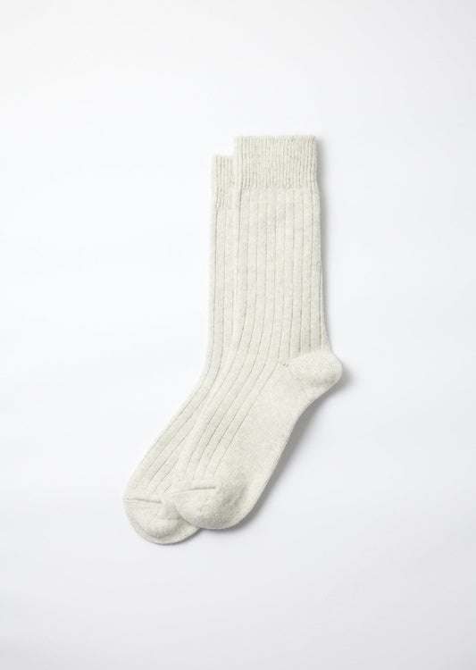 ROTOTO COTTON WOOL BLEND RIBBED CREW SOCKS - ASH GRAY