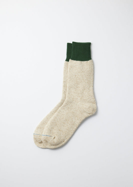 ROTOTO DOUBLE FACE CREW SOCKS - GREEN/BEIGE