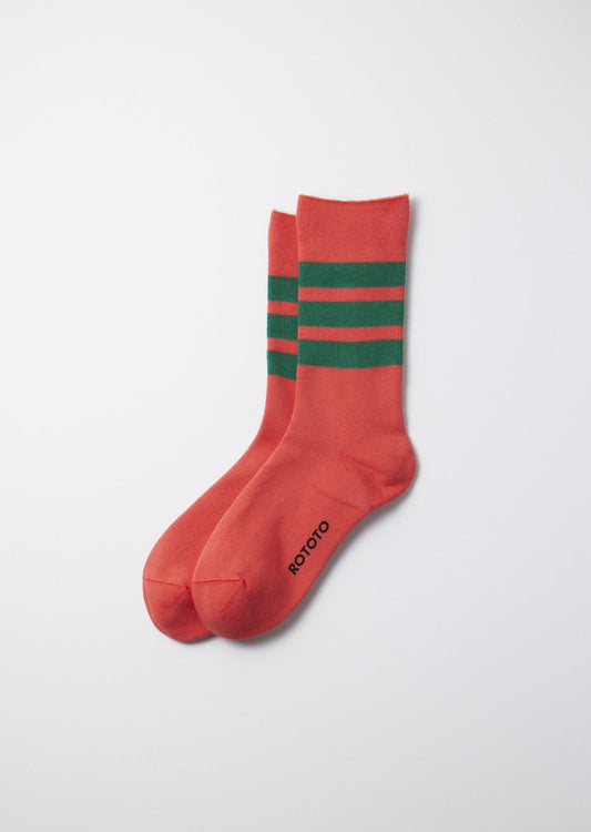 ROTOTO FINE PILE COTTON CREW SOCKS - POPPY/GREEN