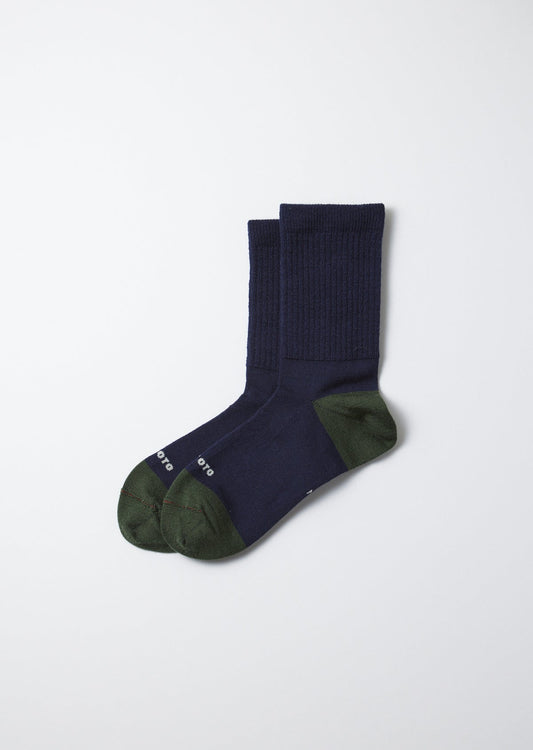 ROTOTO HYBRID CREW SOCKS MERINO WOOL - NAVY/GREEN