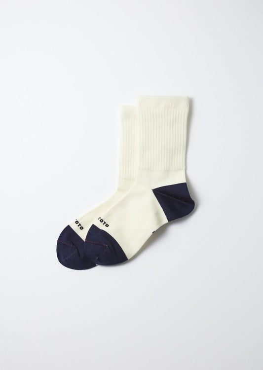 ROTOTO HYBRID CREW SOCKS MERINO WOOL - WHITE/NAVY