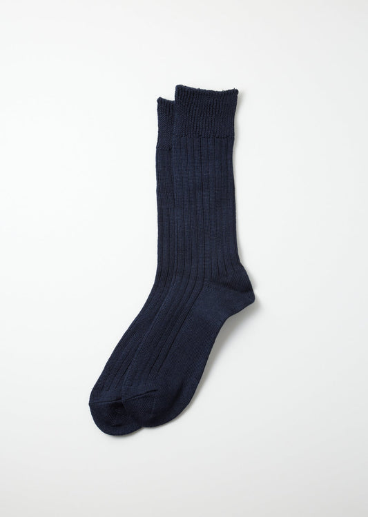 ROTOTO LINEN COTTON RIBBED CREW SOCKS - NAVY