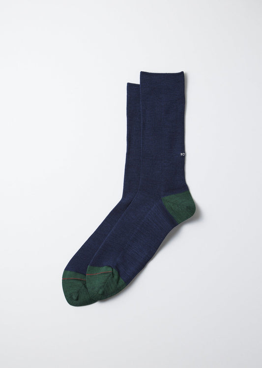 ROTOTO RIBBED CREW SOCKS - NAVY/GREEN