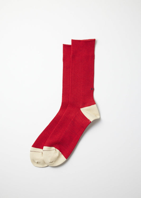 ROTOTO RIBBED CREW SOCKS - RED/RAW WHITE