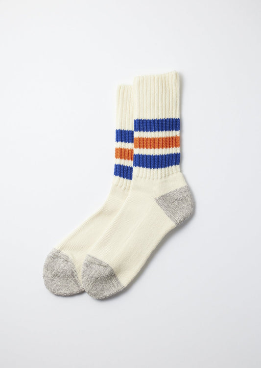 ROTOTO RIBBED OLD SCHOOL CREW SOCKS - BLUE/ORANGE