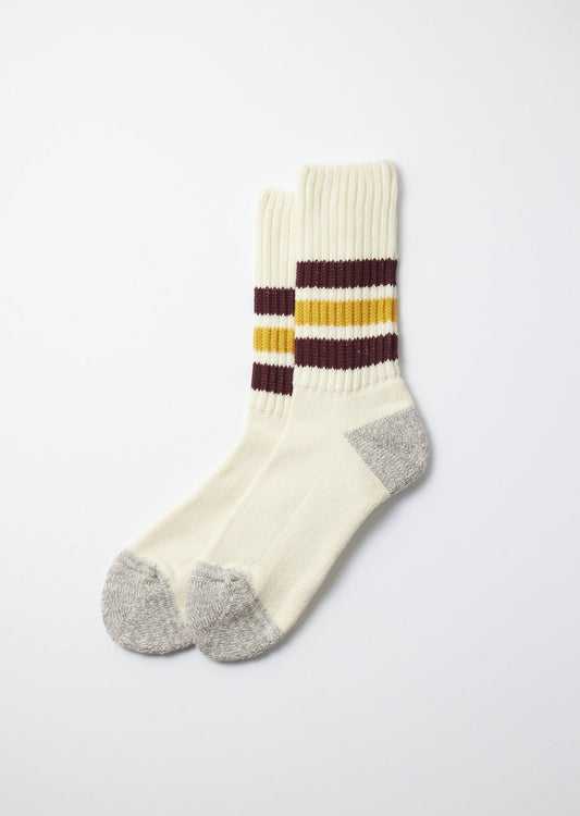 ROTOTO RIBBED OLD SCHOOL CREW SOCKS - BORDEAUX/YELLOW