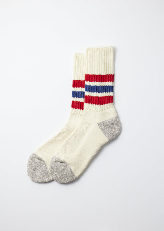 ROTOTO RIBBED OLD SCHOOL CREW SOCKS - CHILI RED/BLUE