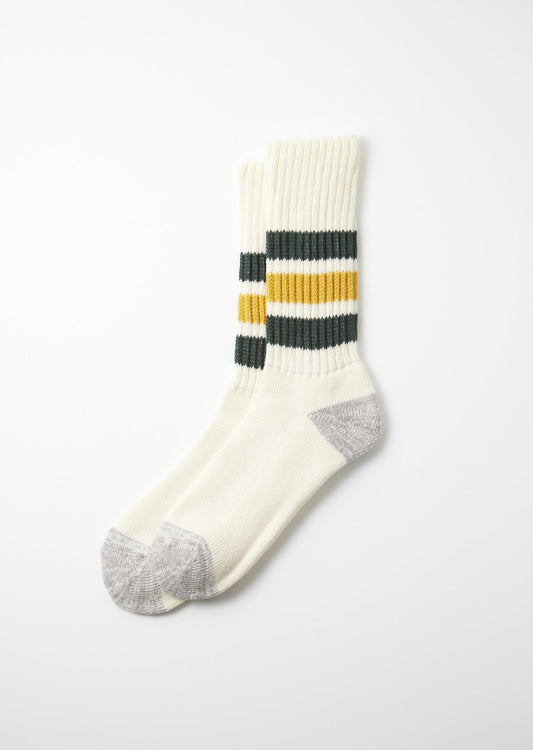 ROTOTO RIBBED OLD SCHOOL CREW SOCKS - GREEN/YELLOW