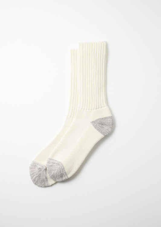 ROTOTO ROTOTO RIBBED OLD SCHOOL CREW SOCKS - ECRU