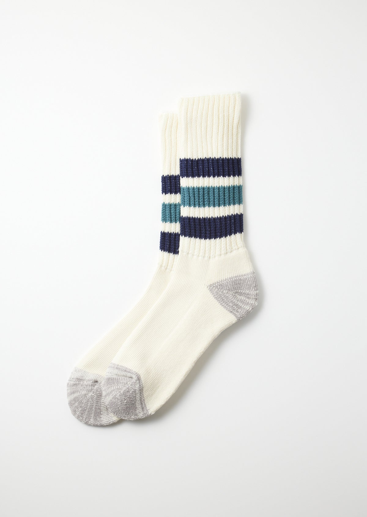 ROTOTO ROTOTO RIBBED OLD SCHOOL CREW SOCKS - NAVY BLUE/GREEN