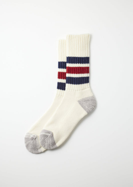 ROTOTO ROTOTO RIBBED OLD SCHOOL CREW SOCKS - NAVY/ DARK RED