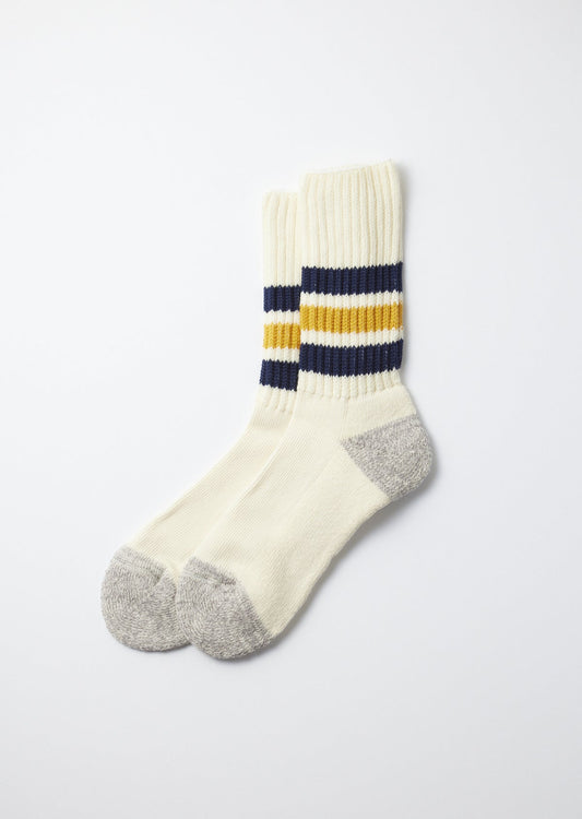 ROTOTO ROTOTO RIBBED OLD SCHOOL CREW SOCKS - NAVY/ YELLOW